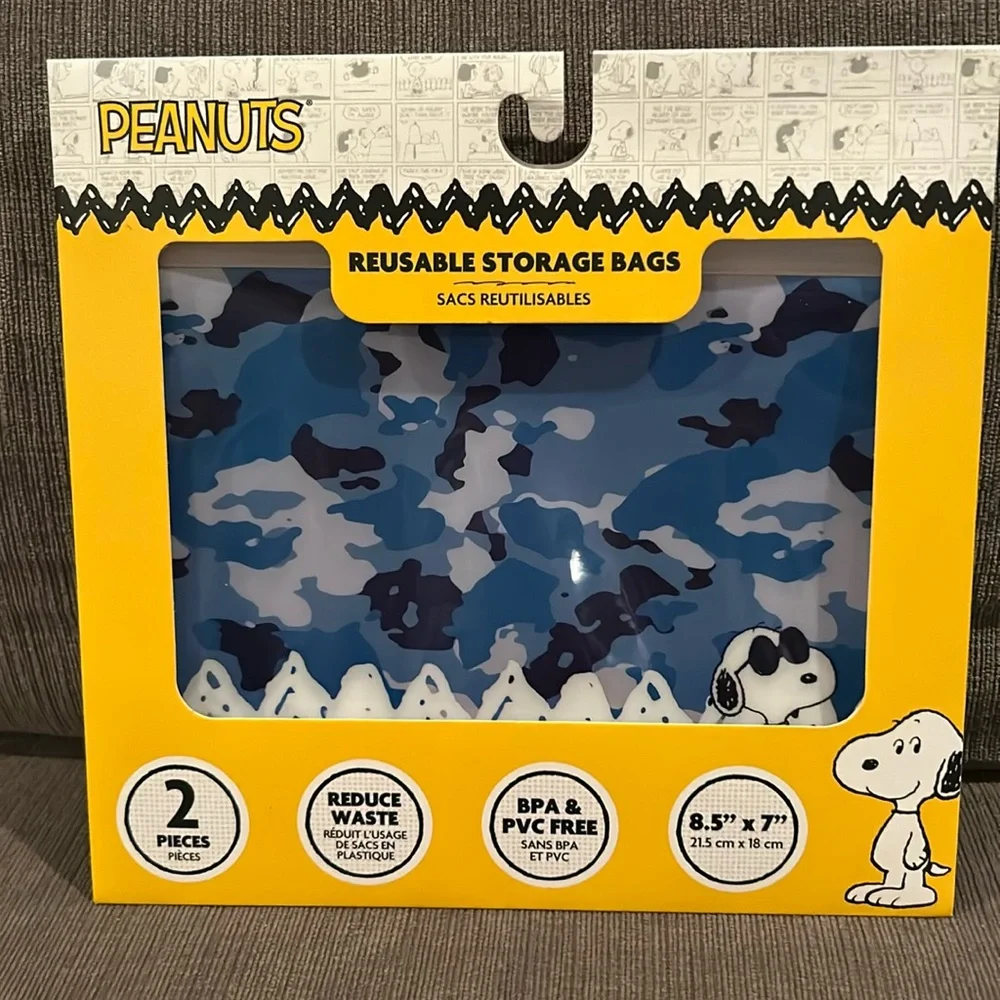 Peanuts Snoopy Reuseable Storage Bags 2pack NEW